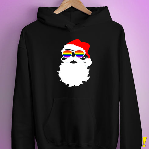 Santa Claus LGBTQ Gay Pride Flag Sunglasses Hoodie - Black